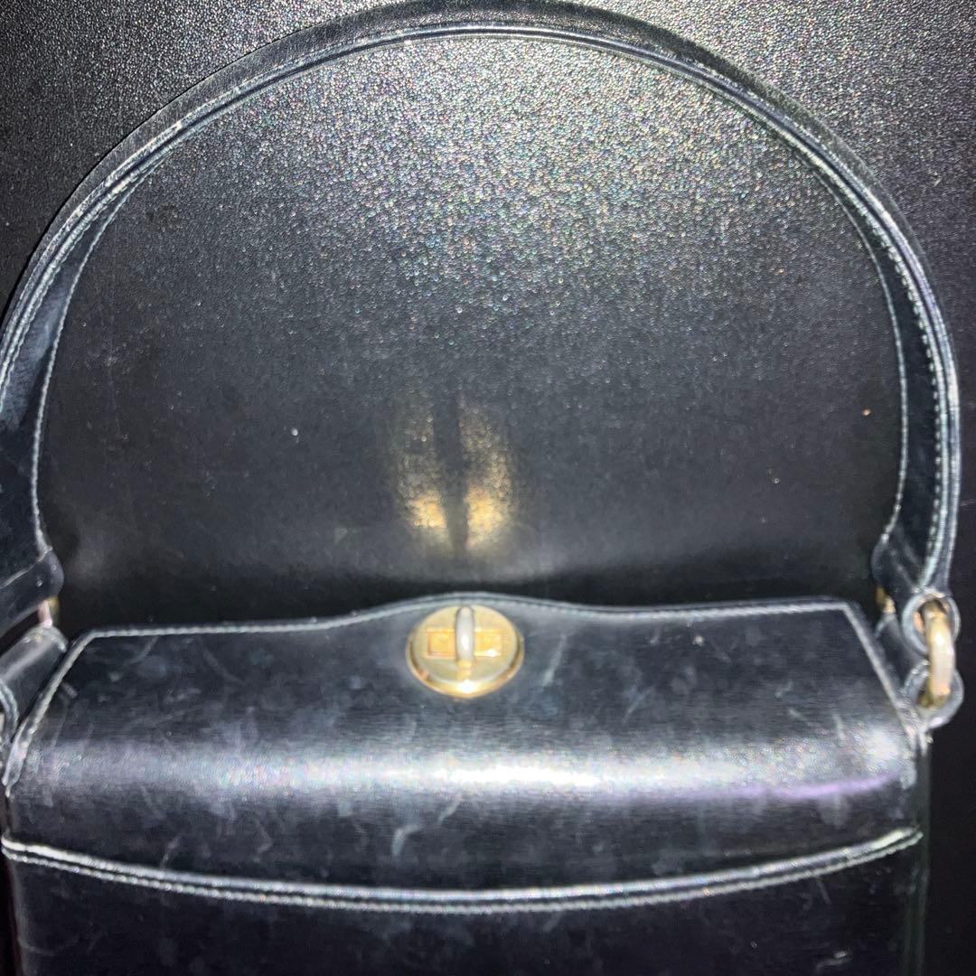 GUCCI オールドグッチ　レザー　ブラック　ターンロック　フォーマルバッグ