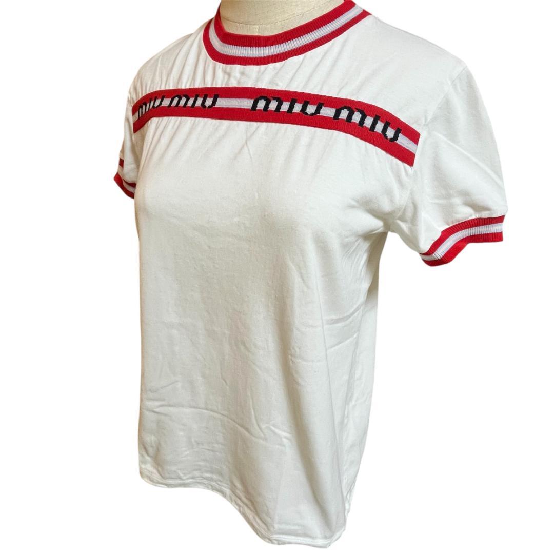 ミュウミュウ　半袖Ｔシャツ　ホワイト　ロゴ Sサイズ　MIUMIU