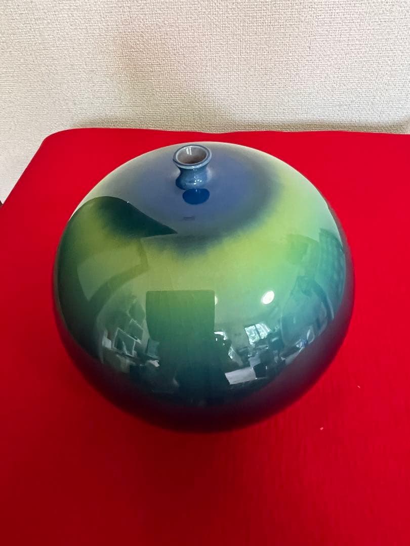 人間国宝 三代 徳田八十吉（正彦銘）碧明釉 壺 管理T272