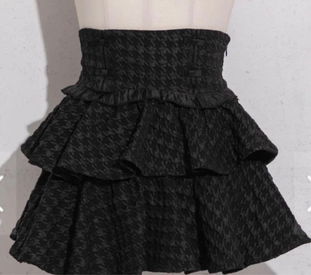 pium ティアードフリルドーリーミニスカート 千鳥 ブラックミックス