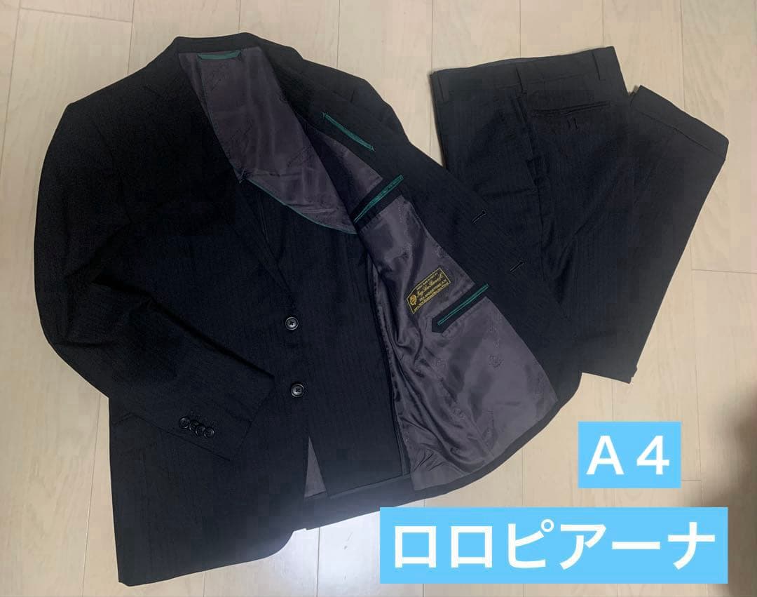 美品　ロロピアーナ　スーツ　黒　イタリア生地　共布有　メリノウール100%