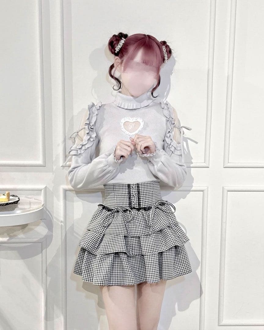 千鳥柄ティアードフリルスカート ハニーミュウ