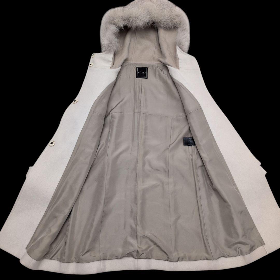 【カシミヤ100% 美品】フォクシー　ロングコート　フォックスファー　シルク