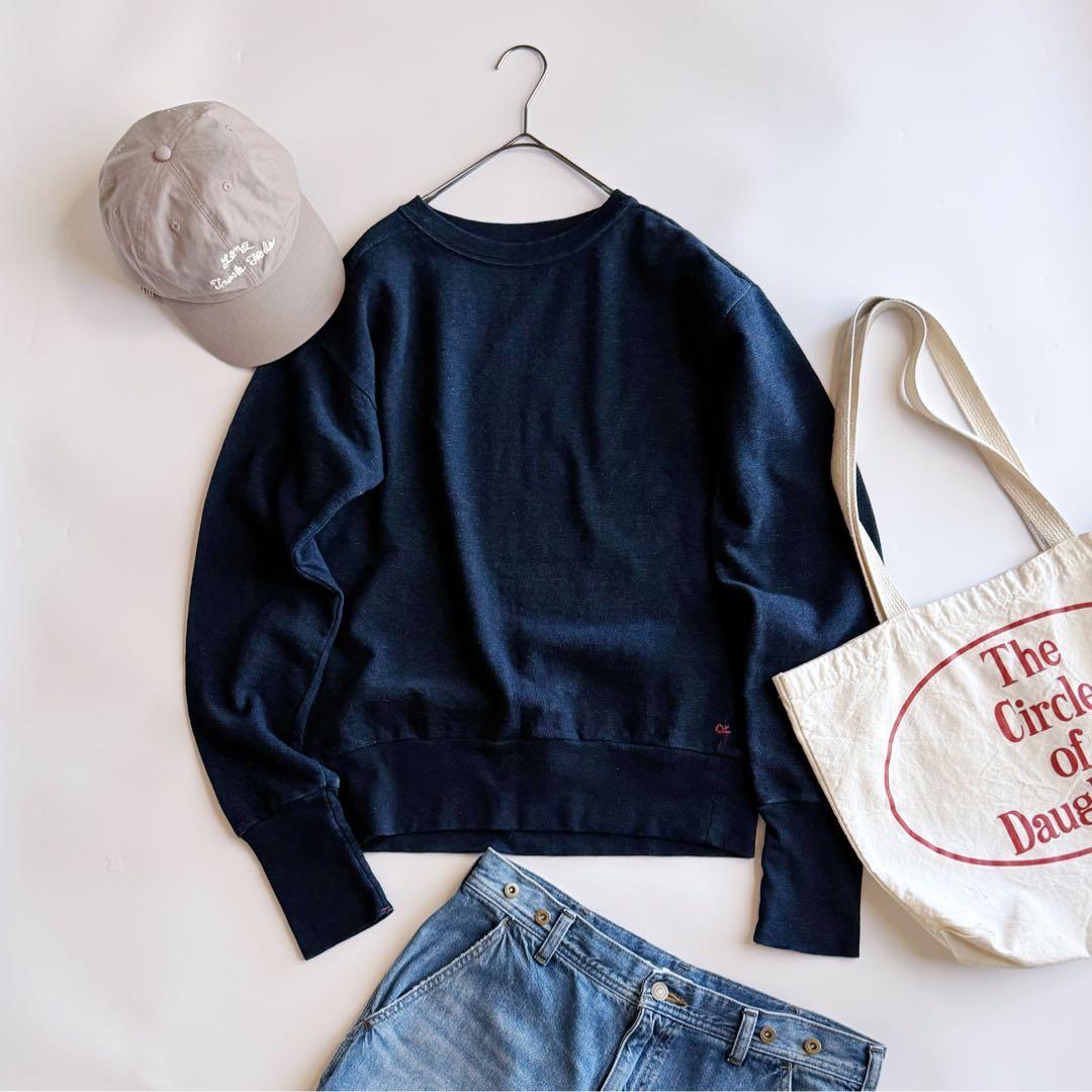 45rpm 45R クルーネックスウェット インディゴブルー 3 藍染め　R刺繍