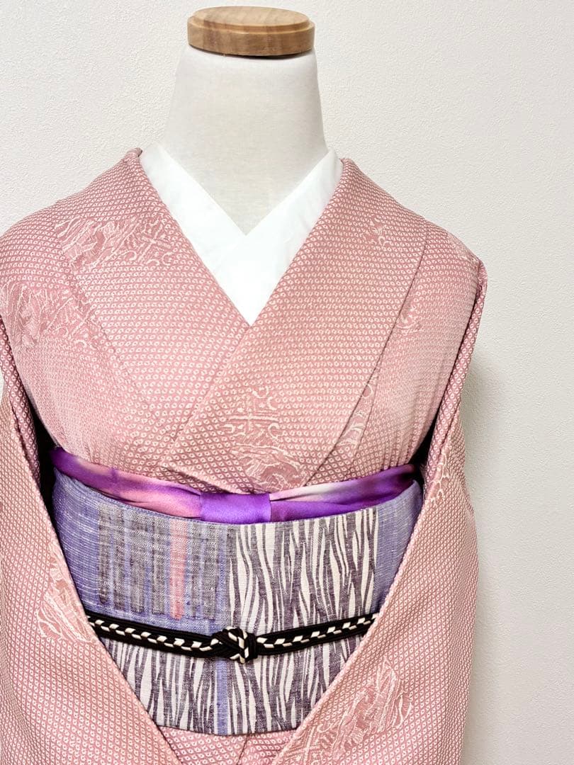 袷　御召し　鹿子地紋飛び柄　裄67cm 正絹