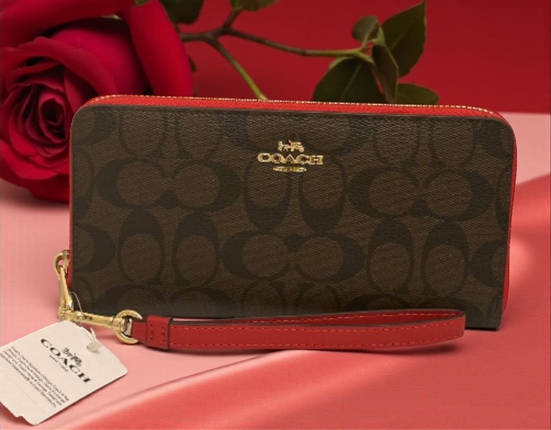 COACH 長財布ブラウン/レッド新品