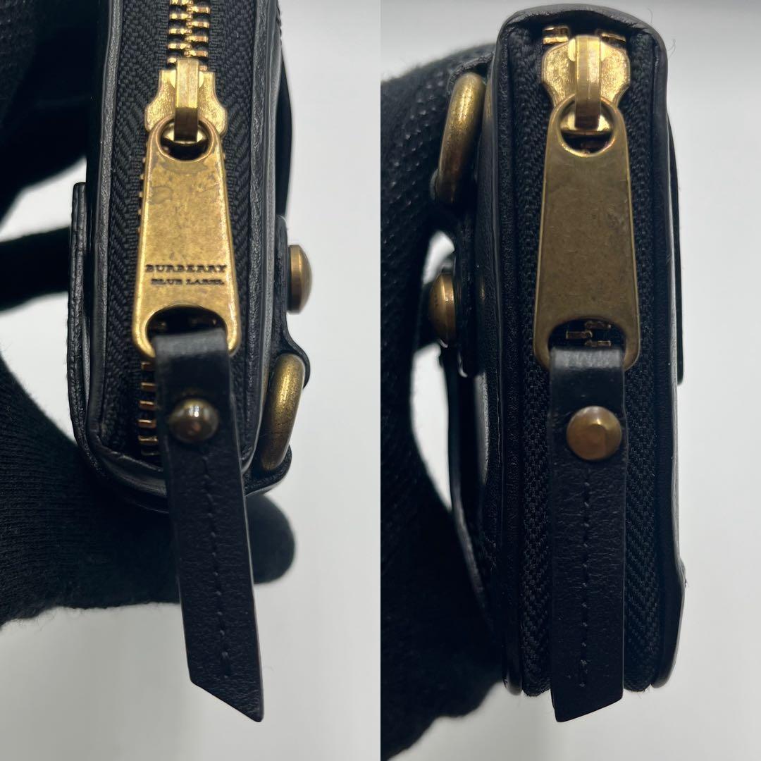 希少 バーバリーブルーレーベル 長財布 ラウンドジップ ブラック 金具ロゴ