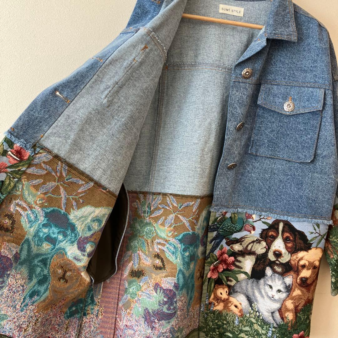SUMI STYLE ドッキングデニムジャケット ゴブラン織　アニマル　柄