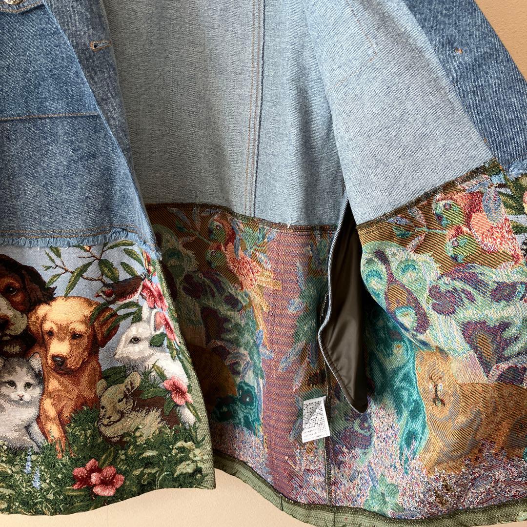 SUMI STYLE ドッキングデニムジャケット ゴブラン織　アニマル　柄