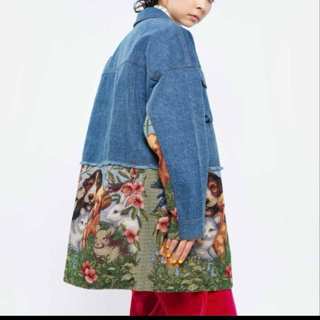 SUMI STYLE ドッキングデニムジャケット ゴブラン織　アニマル　柄