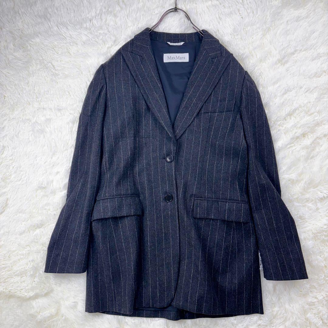 大きいサイズ 42◆美品◆白タグ MaxMara ストライプ ジャケット