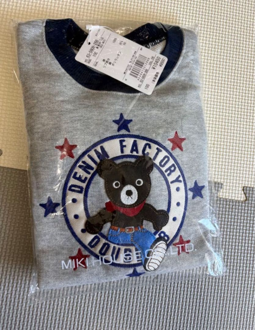 【100cm】ダブルビー　長袖総柄　Tシャツ グレー　トレーナーセット