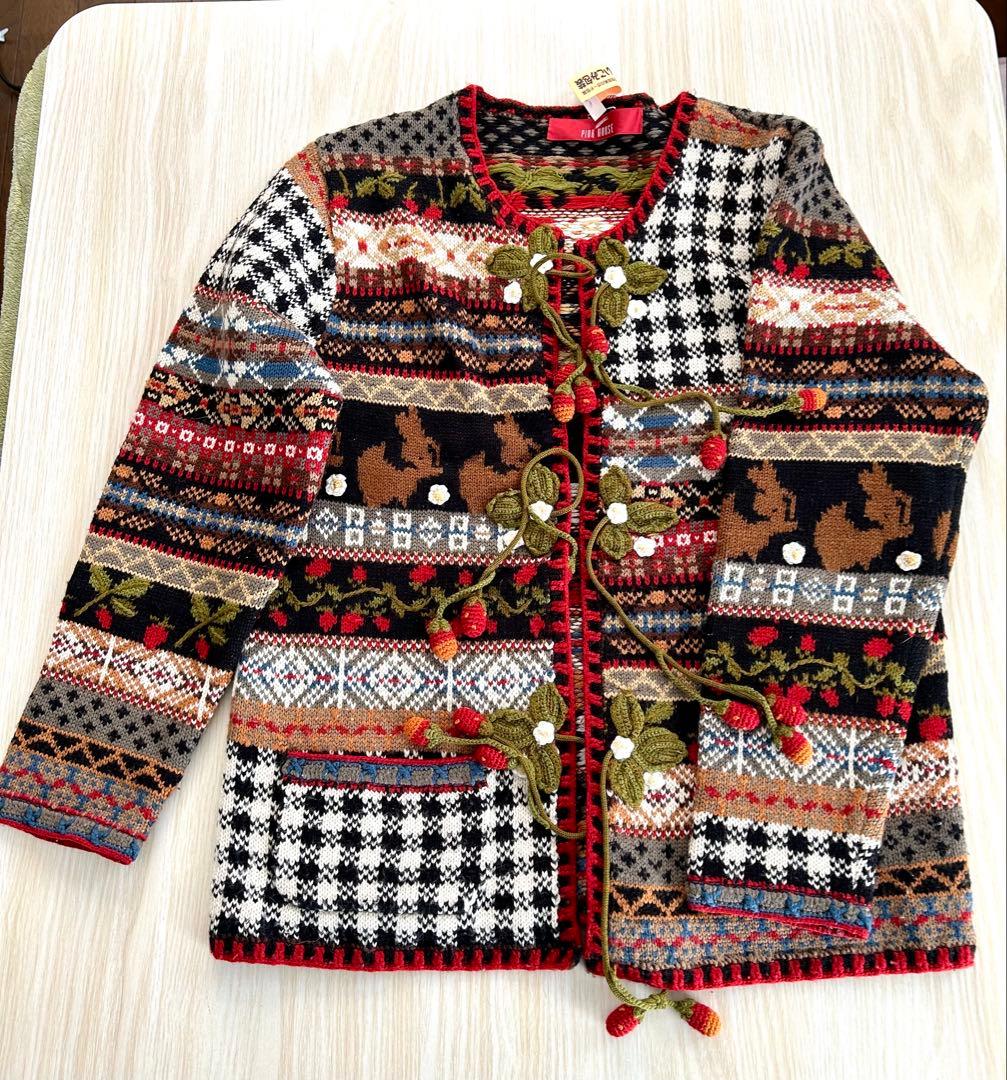 最安値お値下！美品PINK HOUSE苺モチーフカーディガン・クリーニング済