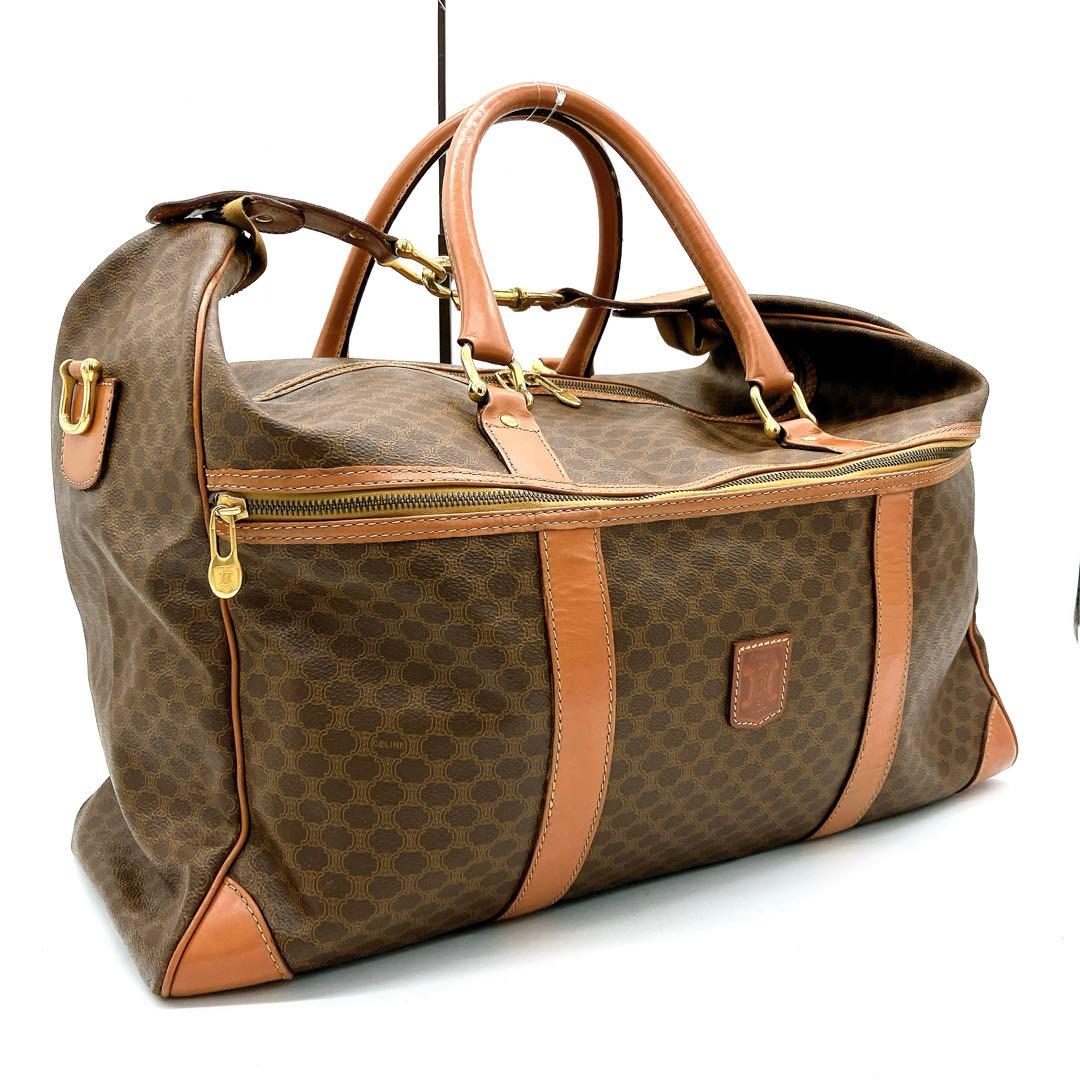 【CELINE】ボストンバッグ　ゴールド金具　マカダム柄　PVC ブラウン