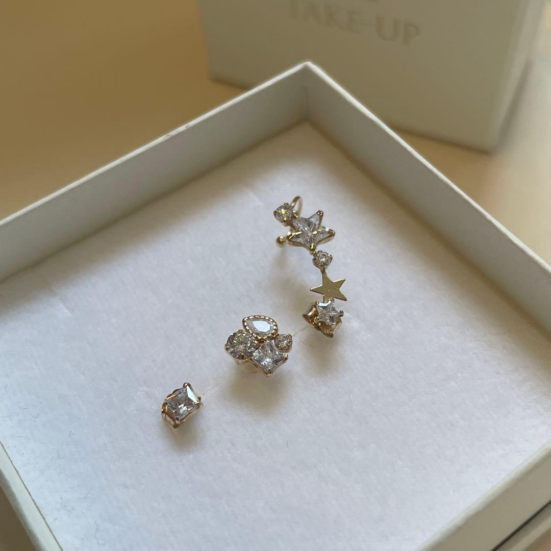 雨の日セール！美品【TAKE-UP】k18他ホワイトトパーズ★ピアス×3点セット