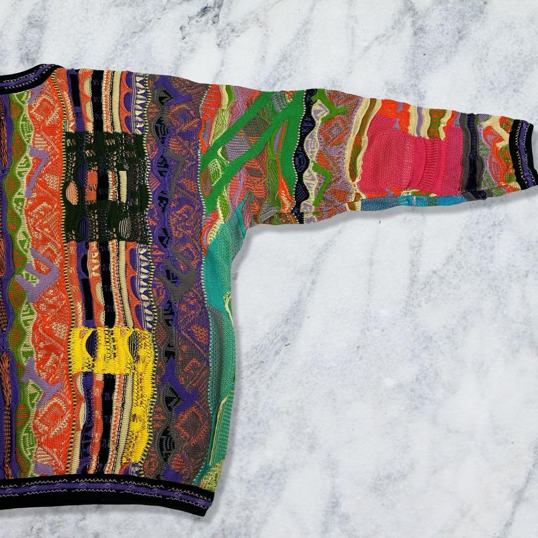 COOGI クージー 3Dニット 縦縞 幾何学模様 マルチカラー L