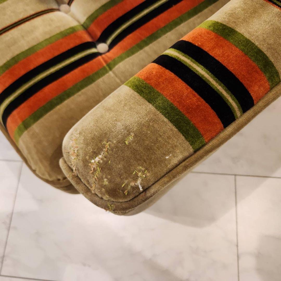 オールドカリモクkarimoku 1人掛けアームソファ1脚 ストライプ　モケット