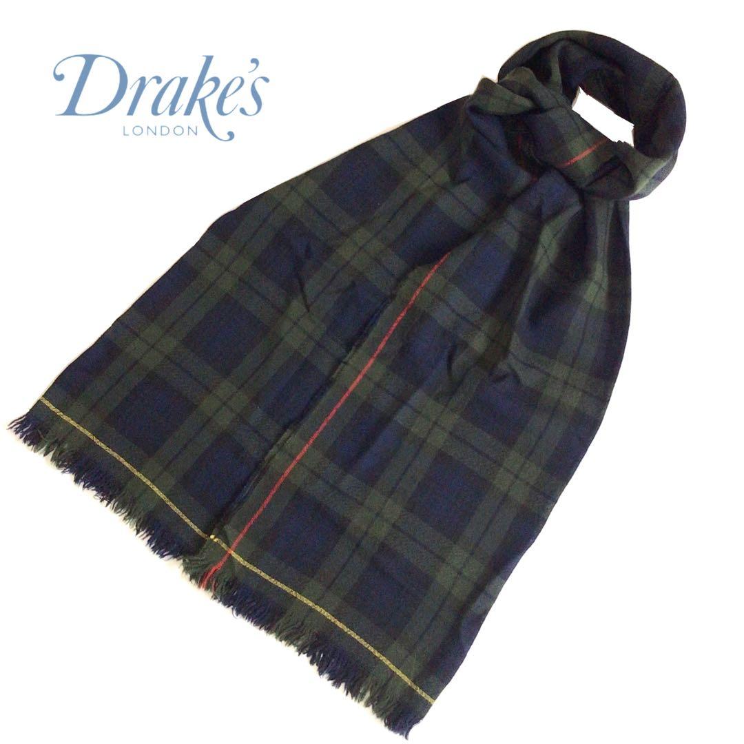 【廃盤希少】Drake’s ネイビーチェックメリノスカーフ アナトミカ 西口修平
