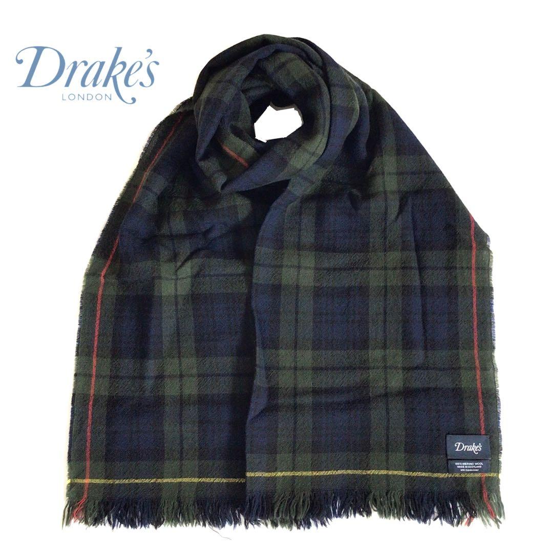 【廃盤希少】Drake’s ネイビーチェックメリノスカーフ アナトミカ 西口修平