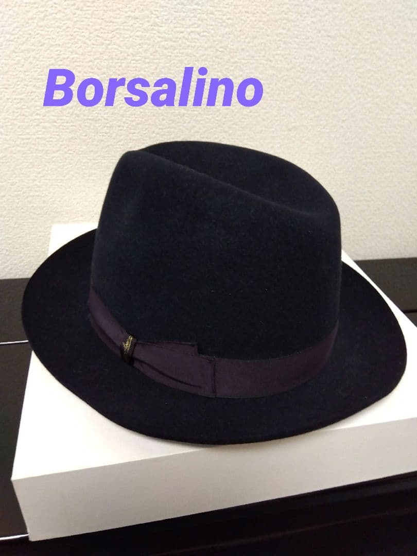 ボルサリーノ 中折れハット ラビットファー　ネイビー　目立った汚れなし