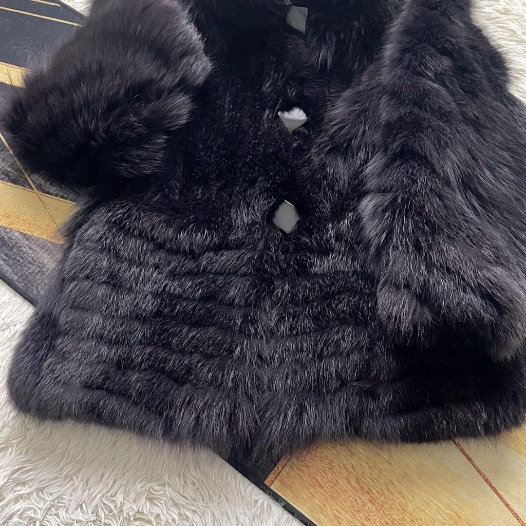 肉厚◎/総丈84 紫/ブルーフロスト/フォックス ファーコート 毛皮 L エンバ