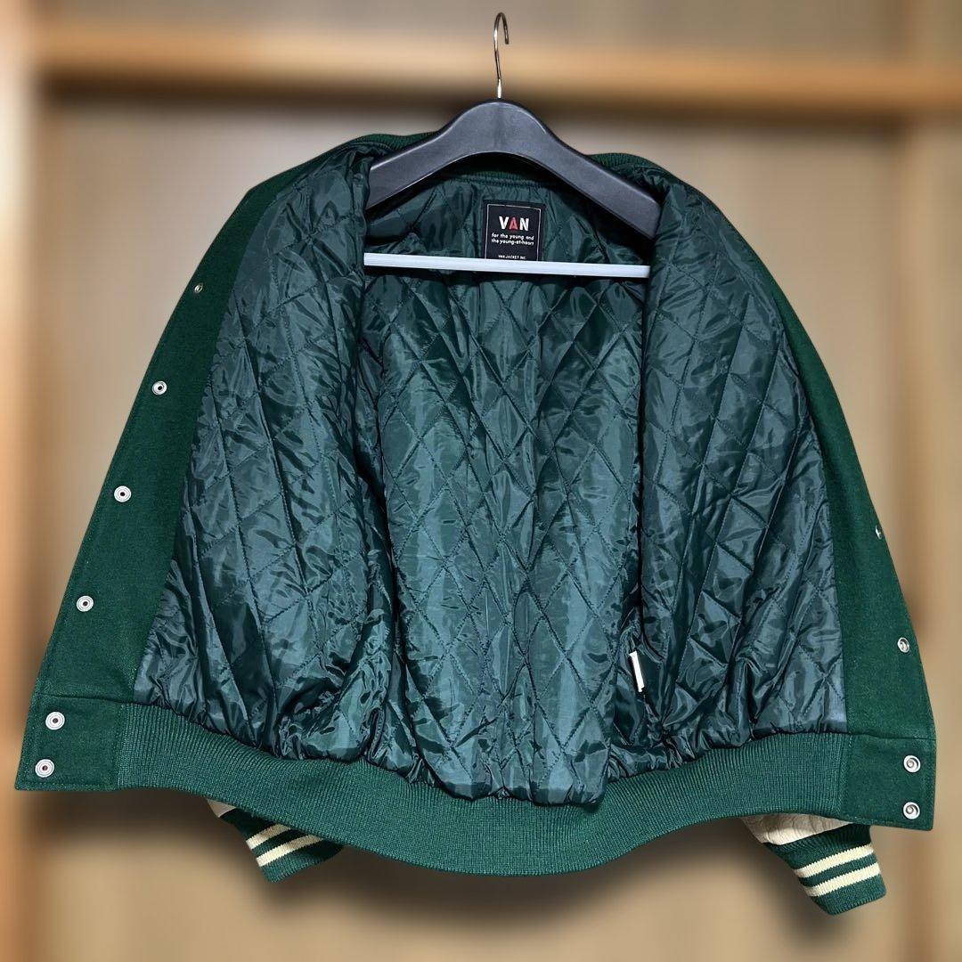 み*り様 VAN JAC スタジアムジャンパー　グリーン　 袖皮　Lサイズ　美品