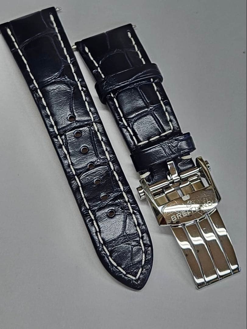 だいちゃん ブライトリング Dバックル レザーベルト 紺22-18 純正品