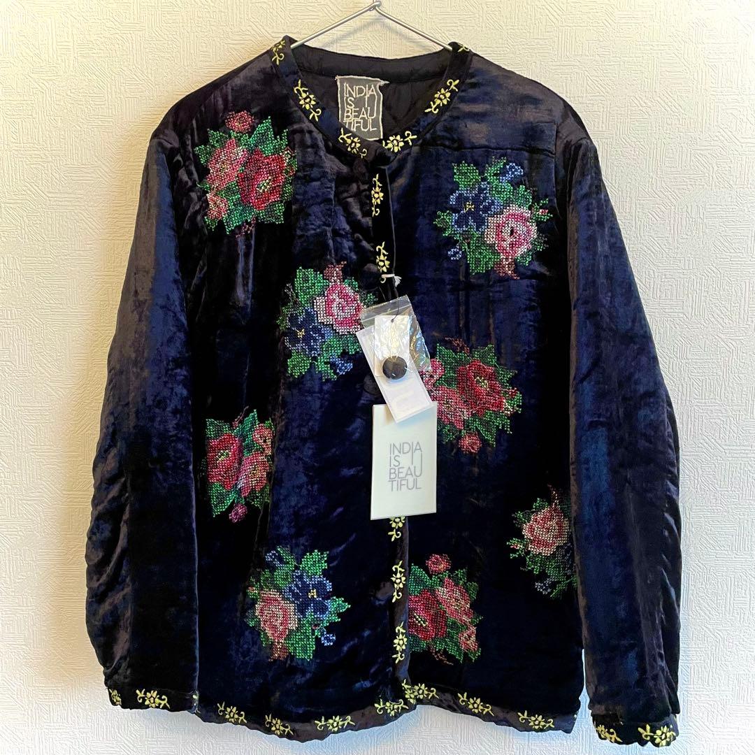 INDIA IS BEAUTIFUL ブルゾン 刺繍 薔薇 ベルベット ローズ