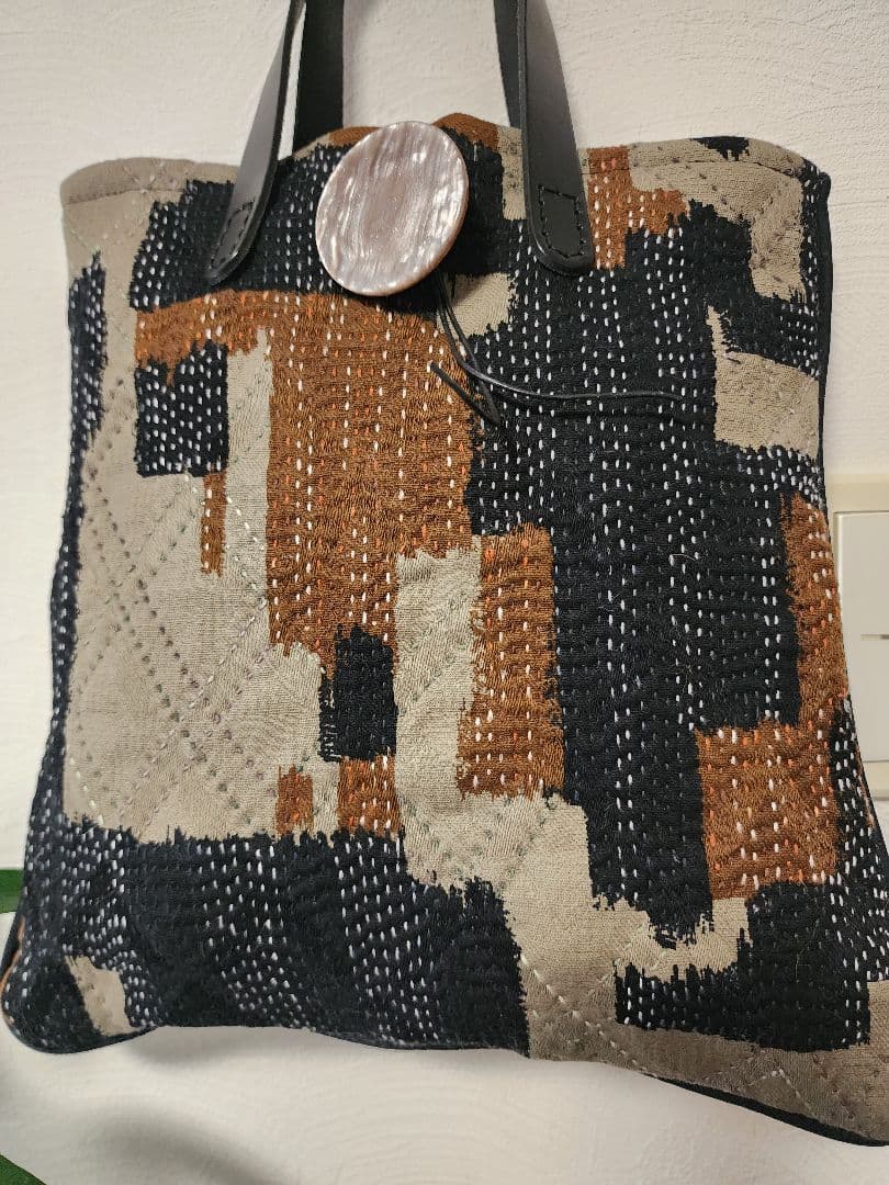 ★★★新作　秋色　幾何学模様の刺し子トードバッグ　一点物　センソユニコ慈雨等