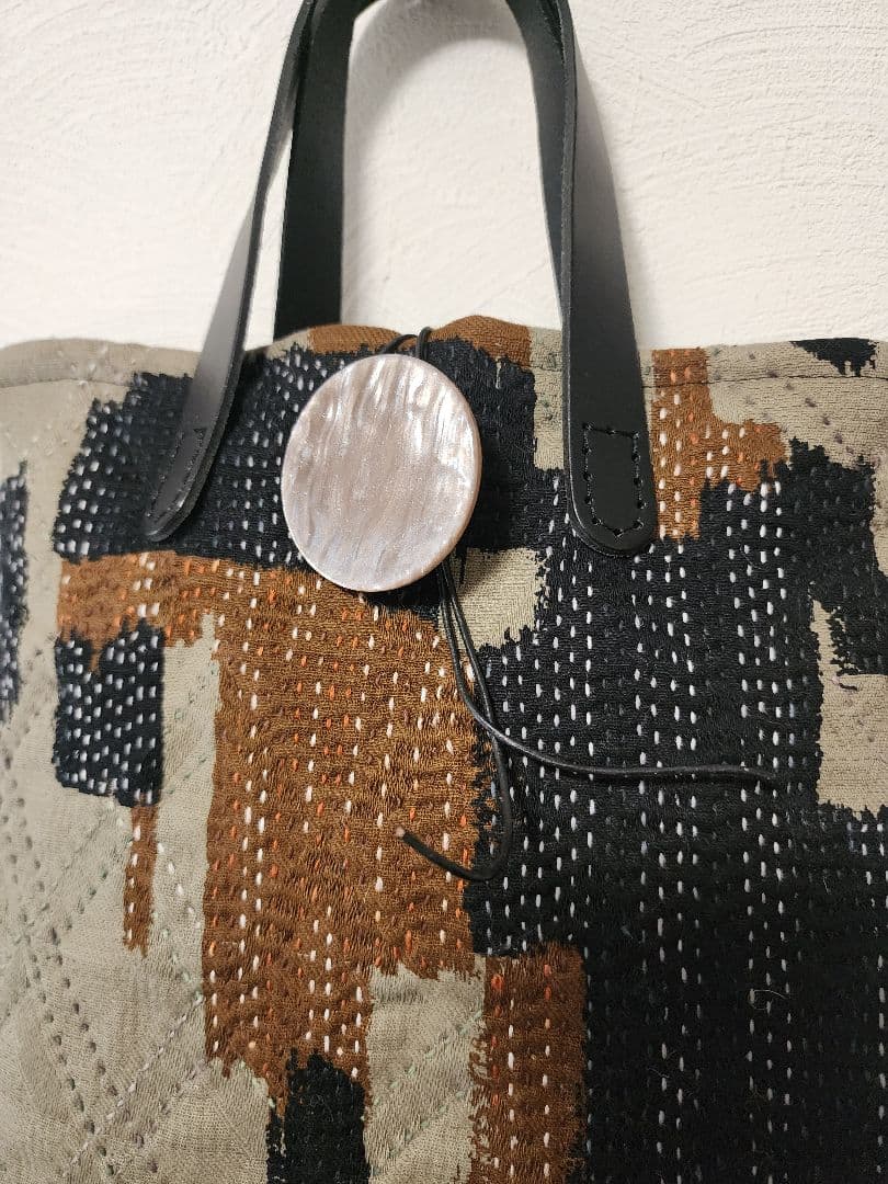 ★★★新作　秋色　幾何学模様の刺し子トードバッグ　一点物　センソユニコ慈雨等