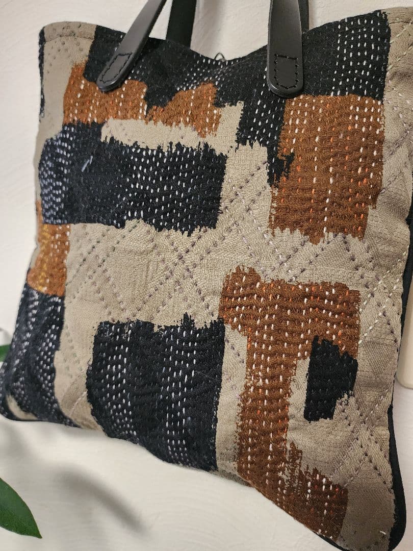 ★★★新作　秋色　幾何学模様の刺し子トードバッグ　一点物　センソユニコ慈雨等