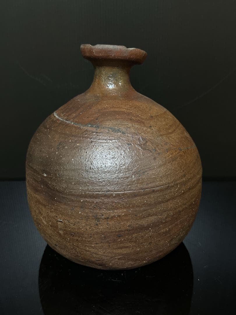 室町時代 極上 古備前 被焼 拉口緋襷自然釉 船徳利 蕪徳利 花瓶 酒器