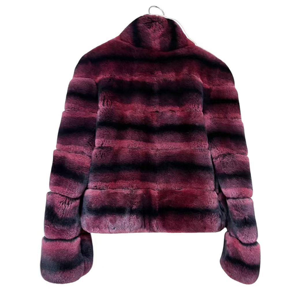 美品　リアルファーコート　毛皮　ラビットファー　彩り鮮やか　ボリューム　柔らか