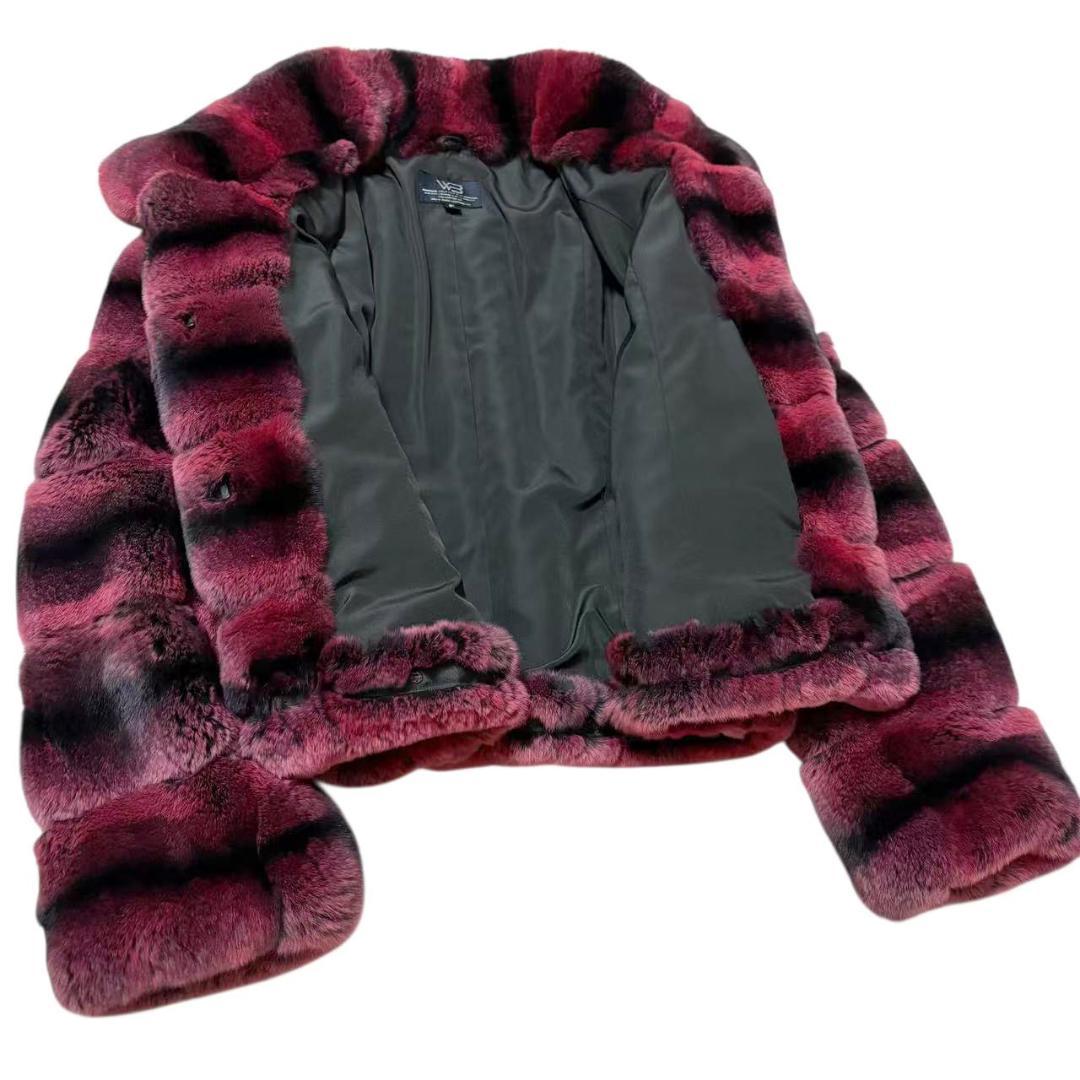 美品　リアルファーコート　毛皮　ラビットファー　彩り鮮やか　ボリューム　柔らか