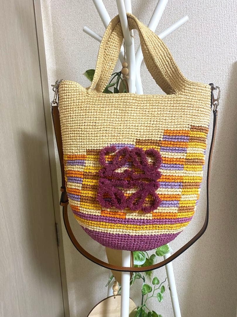 ロエベ　ラフィア　スリット　2way バッグ