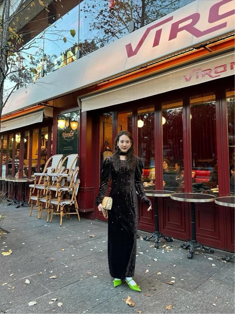 pearl glow velour dress チョーカー付　即日発送！