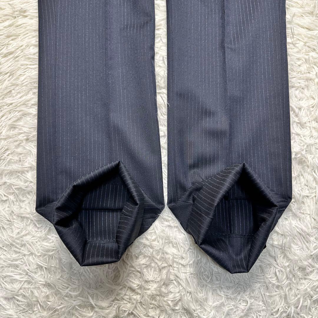 未使用級 スーツセレクト セットアップ ウール混 ネイビー 共布ボタン有 A6