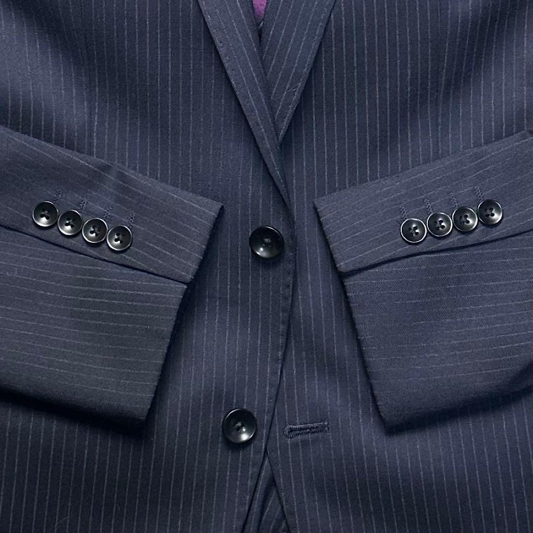 未使用級 スーツセレクト セットアップ ウール混 ネイビー 共布ボタン有 A6