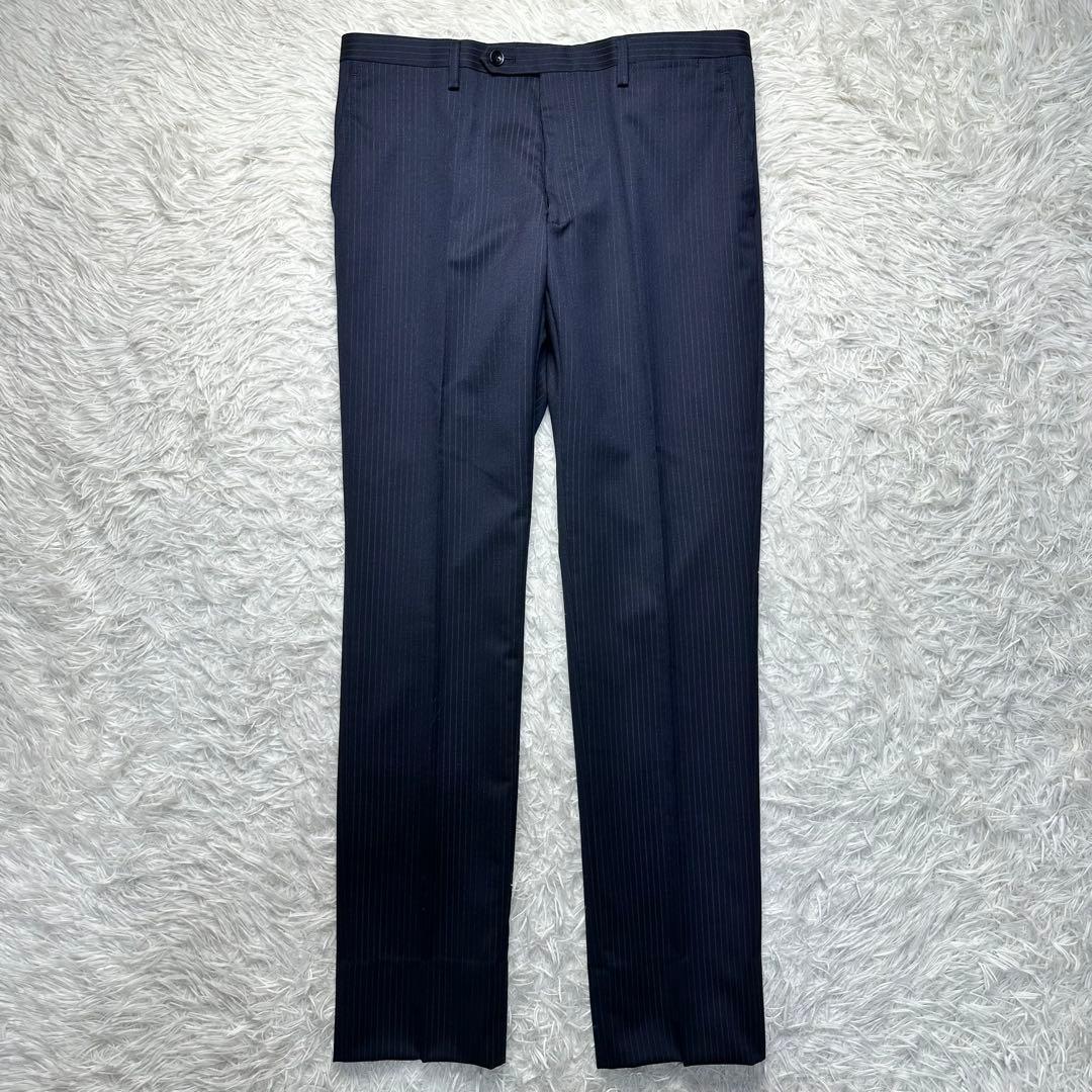 未使用級 スーツセレクト セットアップ ウール混 ネイビー 共布ボタン有 A6