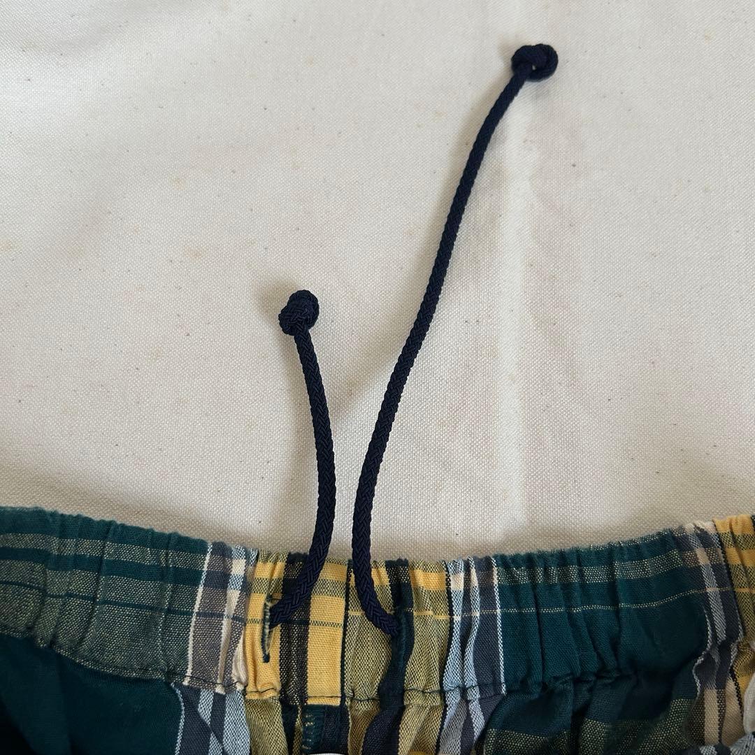 【匿名発送】SOU・SOU 広形もんぺ 伊勢木綿20/20二筋布団縞深緑色×藤黄