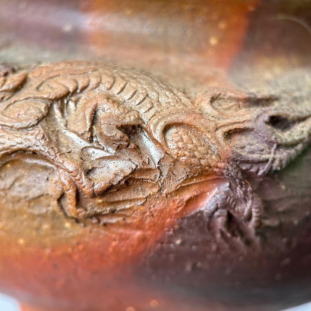 A057時代物　藤原陶斎 造　備前焼　龍鶏細工 香炉　茶道具　古美術品