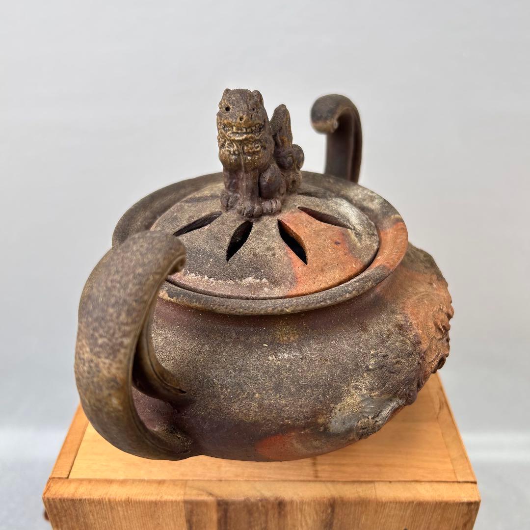 A057時代物　藤原陶斎 造　備前焼　龍鶏細工 香炉　茶道具　古美術品