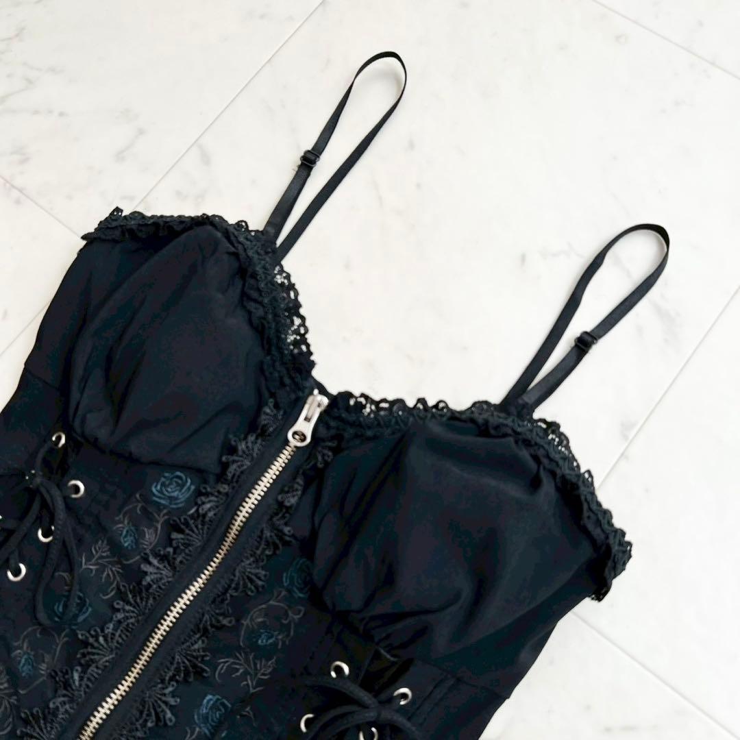 OZZ ONESTE レースアップ コルセットワンピース 薔薇刺繍 フリル