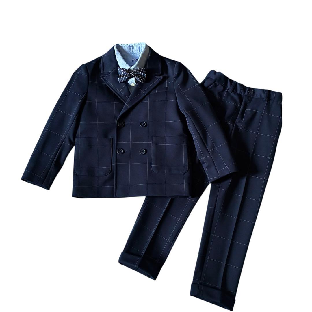 美品 ザラ キッズ 男の子 スーツ フォーマル 4点セット チェック 卒園 入学
