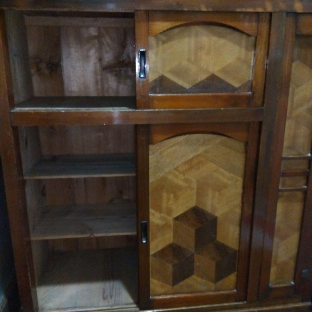 【昭和レトロ】最終値下げ♦ 木製下駄箱 （右端は傘立）✰寄木細工？