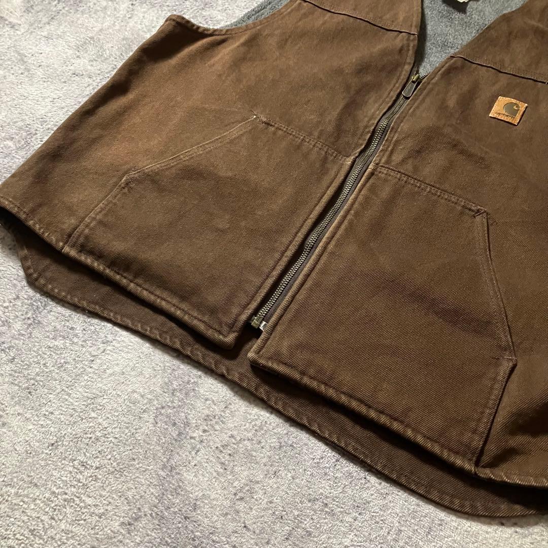 00sCarharttカーハートダックベスト裏地ボアブラウンワークメキシコ製XL