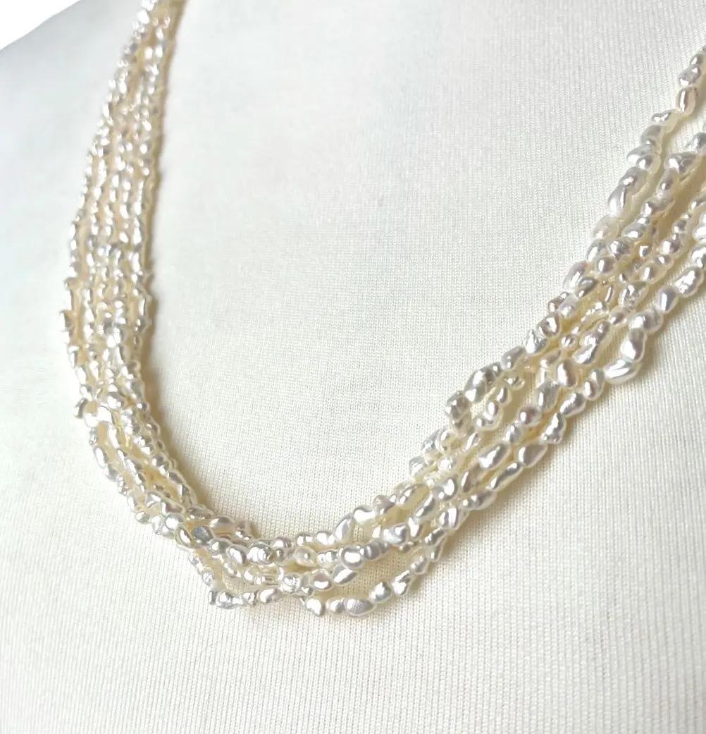 天然芥子真珠 ケシパール5連ネックレス 金具シルバー素材 69cm（金具含む）