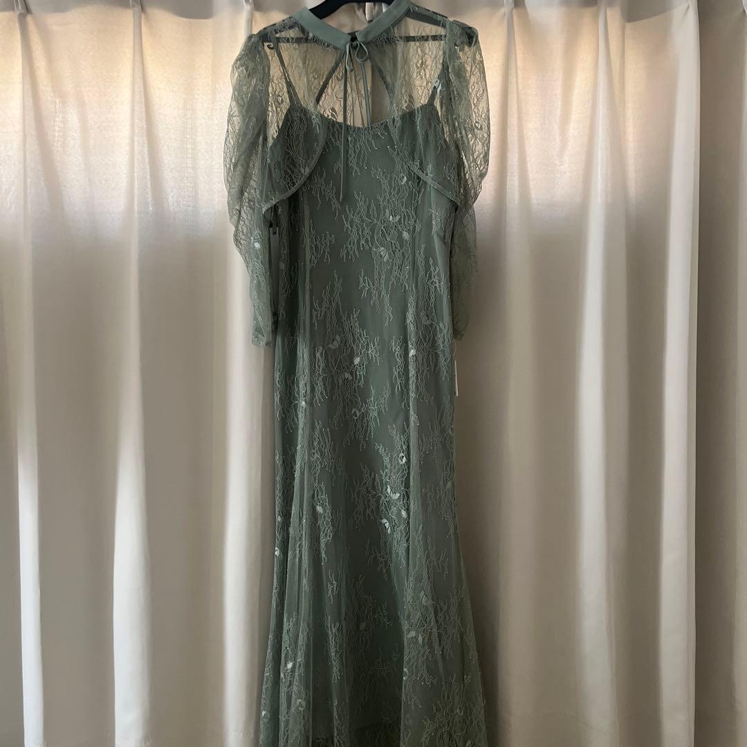 【オケージョン】ボレロレイヤーレースキャワンピース グリーン