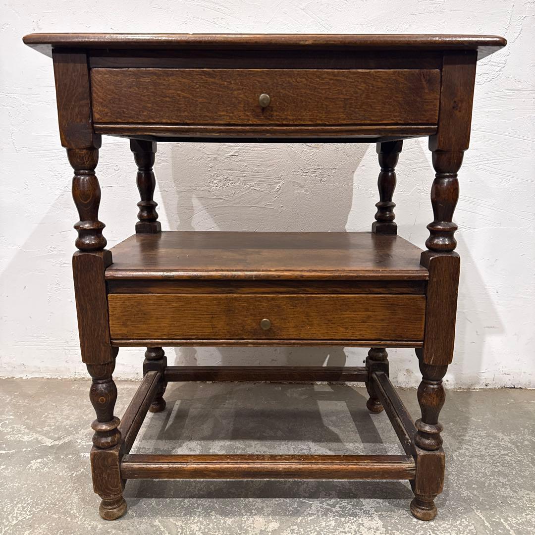 年末年始saleヴィンテージ　木製サイドテーブル　引き出し付き　2段