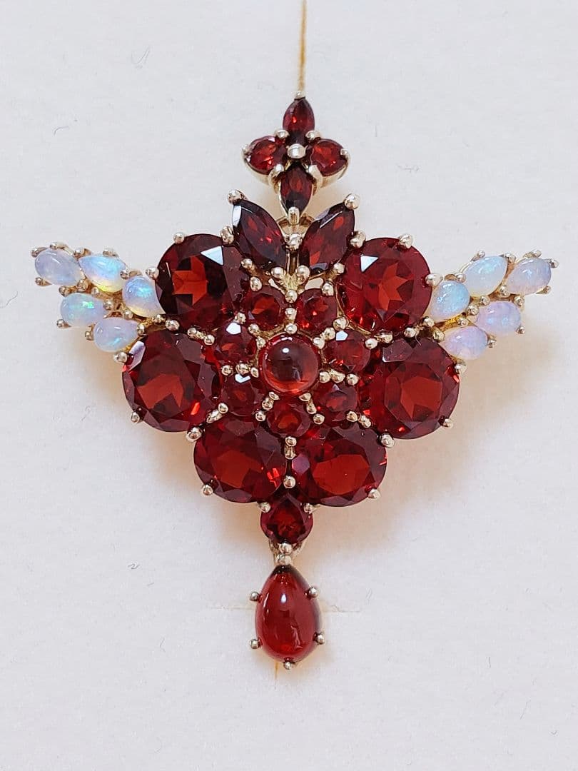 未使用品 碌山 天然ガーネット オパール ブローチ 兼 ペンダント